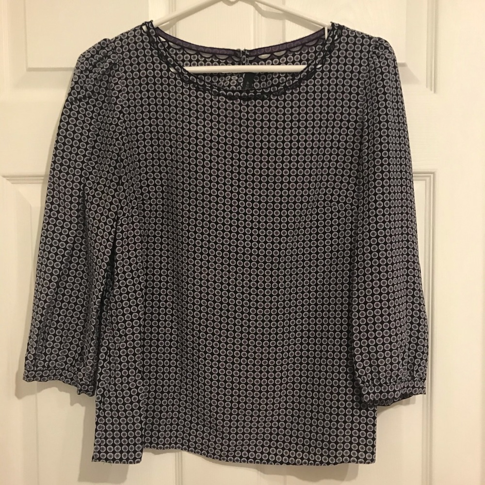 J. Crew Navy and White Geometric Print Blouse
